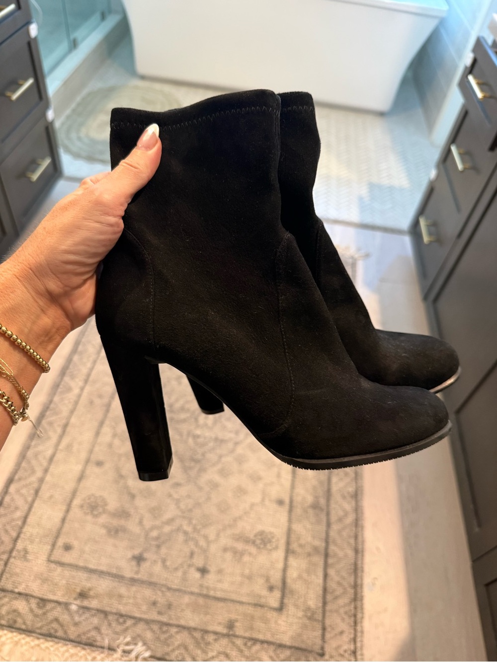 Stuart Weitzman Black Suede High-Heel Ankle Boots